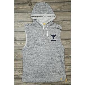 Under Armour Project Rock Hoodie Mens Small Gray Sleeveless Pullover Gym Bulls